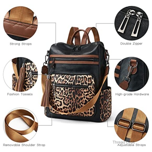 Faux Leather Convertible Backpack Purse, 9-Liter Daypack with Luggage Strap main image 5